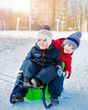 © golovianko - Cute kids on sledge in winter park