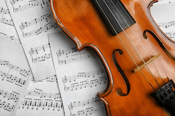 Poster - Violin on music papers background