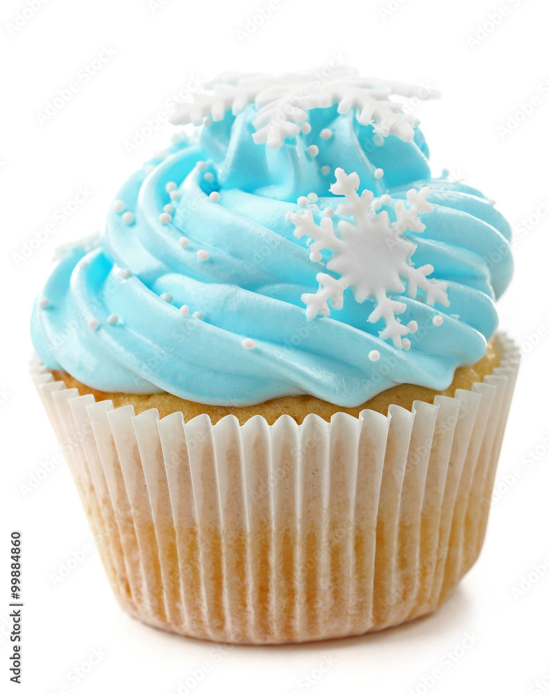 Blue cupcake isolated on white