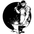 blacksmith hammer hit metal on the anvil vector illustration