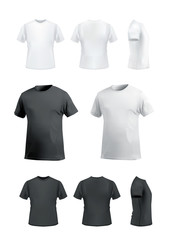 Wall Mural - T-shirt mockup set on white background, front, side, back and perspective view. Vector eps10 illustration
