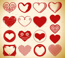 Wall Mural - Set of vintage heart signs on grungy paper