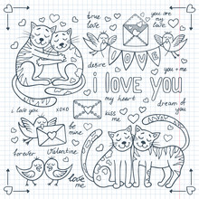 Valentine’s Day Doodles Set With Cute Animals