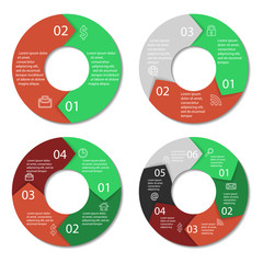 Wall Mural - Set of round infographic diagram. Circles of 2, 3, 4, 6 elements. Vector EPS10 