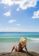 Wall Mural - Sexy beautiful woman in bikini tropical beach