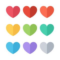 Canvas Print - Set of heart icons. Heart sign symbols. Flat color vector illustration.