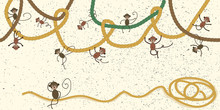 Monkey And Rope / Seamless Vector Illustration Funny Monkey Climb  Tangled Ropes