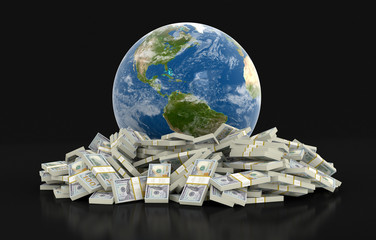 Wall Mural - Pile of Dollars and globe. Image with clipping path