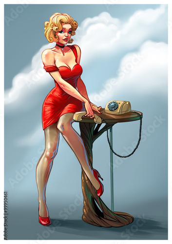 Naklejka - mata magnetyczna na lodówkę Margo in a red dress