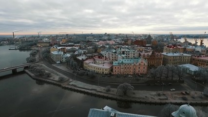 Wall Mural - View of the historic city of Vyborg from St. Olav tower, at dawn. Russia