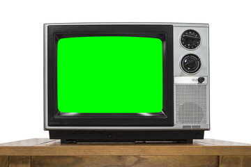 Wall Mural - Analog Television on White with Chroma Key Green Screen