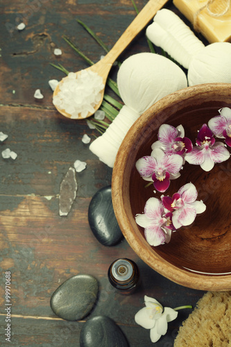 Spa background with floating flowers