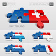 European Union and Switzerland, Luxembourg, Monaco, Netherlands, France Flag. 3d vector puzzle. Set 02.