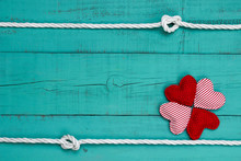 Blank Wood Sign With Rope And Red Hearts Border