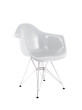 White Shiny Plastic Chair with Metal Legs on White Background, Three Quarter View