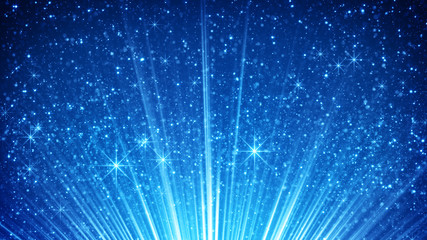 Wall Mural - sparkling particles in blue light rays
