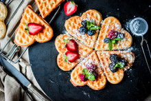 Heart Waffles With Berries
