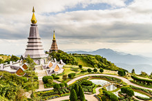 Landscape Of Two Pagodas Noppamethanedol & Noppapol Phumsiri In An Inthanon Mountain,Chiang Mai, Thailand.