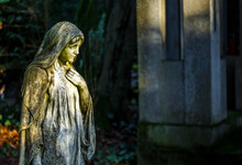 Mother Mary Christianity Religion In Cemetery Graveyard In Nature