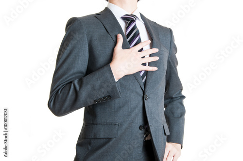 手を胸に当てているビジネスマン 白背景 Stock Photo Adobe Stock