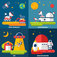 Wall Mural - space exploration 4 flat icons square