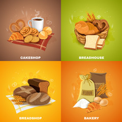 Wall Mural -  Bakery Breadshop 4 Flat Icons Square