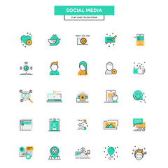 Wall Mural - flat line color icons- social media