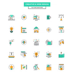 Wall Mural - flat line color icons- web design