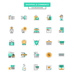 Wall Mural - flat line color icons- shopping and commerce