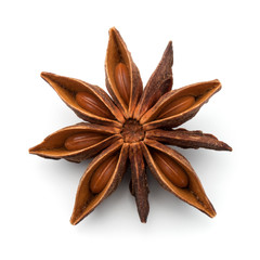 Wall Mural - Star anise spice fruit and seeds isolated on white background cl