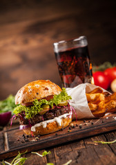 Home made hamburger with lettuce and cheese