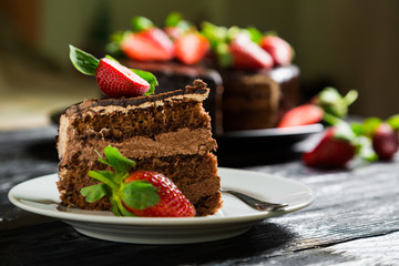 chocolate cake with fresh strawberries