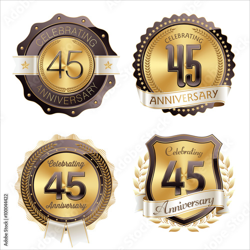 Gold and Brown Anniversary Badges 45th Year's Celebration Poster