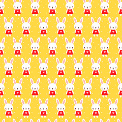 Wall Mural - Seamless pattern in cartoon style. Cute childish seamless pattern with rabbits.