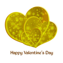 Happy Valentine's Day. Three Yellow Heart