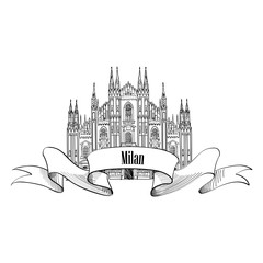 Wall Mural - Milan symbol. Travel Italy icon. Hand drawn sketch. Duomo cathedral in Milan 