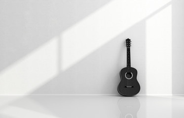 Wall Mural - Black acoustic guitar in a white room