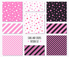 Set Of Pink Patterns With Stars And Stripes