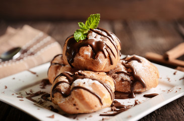 Delicious profiteroles dessert