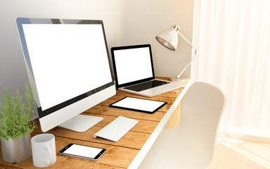 Wall Mural - workspace responsive with devices