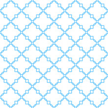 Quatrefoil Classic Net Seamless Vector Pattern. Blue And White Traditional Moroccan Simple Rhomb Ornament.