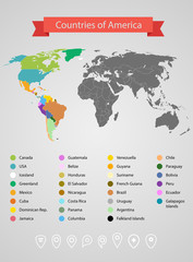  World map infographic template. Countries of America