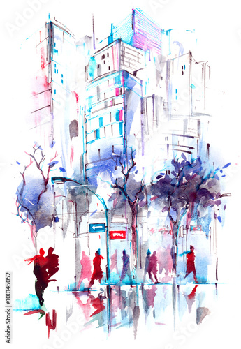 ilustracja-abstrakcyjna-przedstawiajaca-ludzi-na-ulicy-zimowa-pora