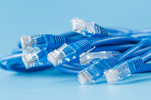 Blue Computer Ethernet Cable On Blue Background