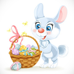 Poster - Cute Easter Bunny with a basket of eggs