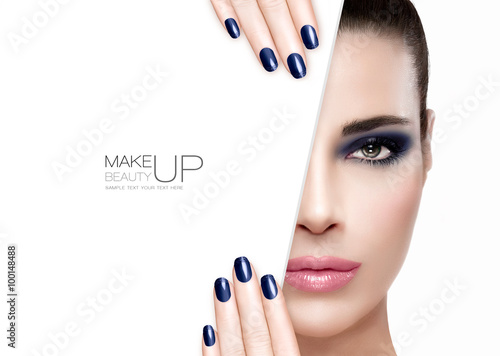 Fotografía Beauty and Makeup Concept. Blue Nail Art and Make-up