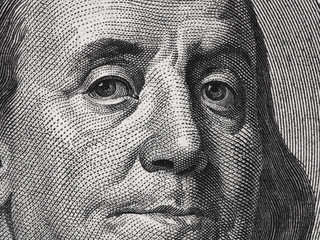 Wall Mural - Ben Franklin face on us one hundred dollar bill macro,  united states money closeup