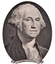 US President George Washington Portrait On The One Dollar Bill Macro Isolated, United States Money Closeup