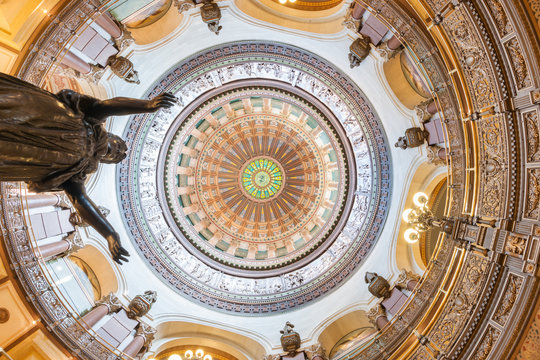 ornate dome inside state capital building, springfield, illinois