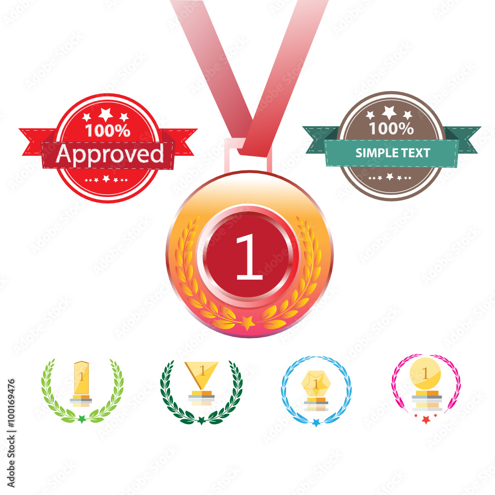 Gold silver and bronze medals for 1st , 2nd and 3rd places with red ...